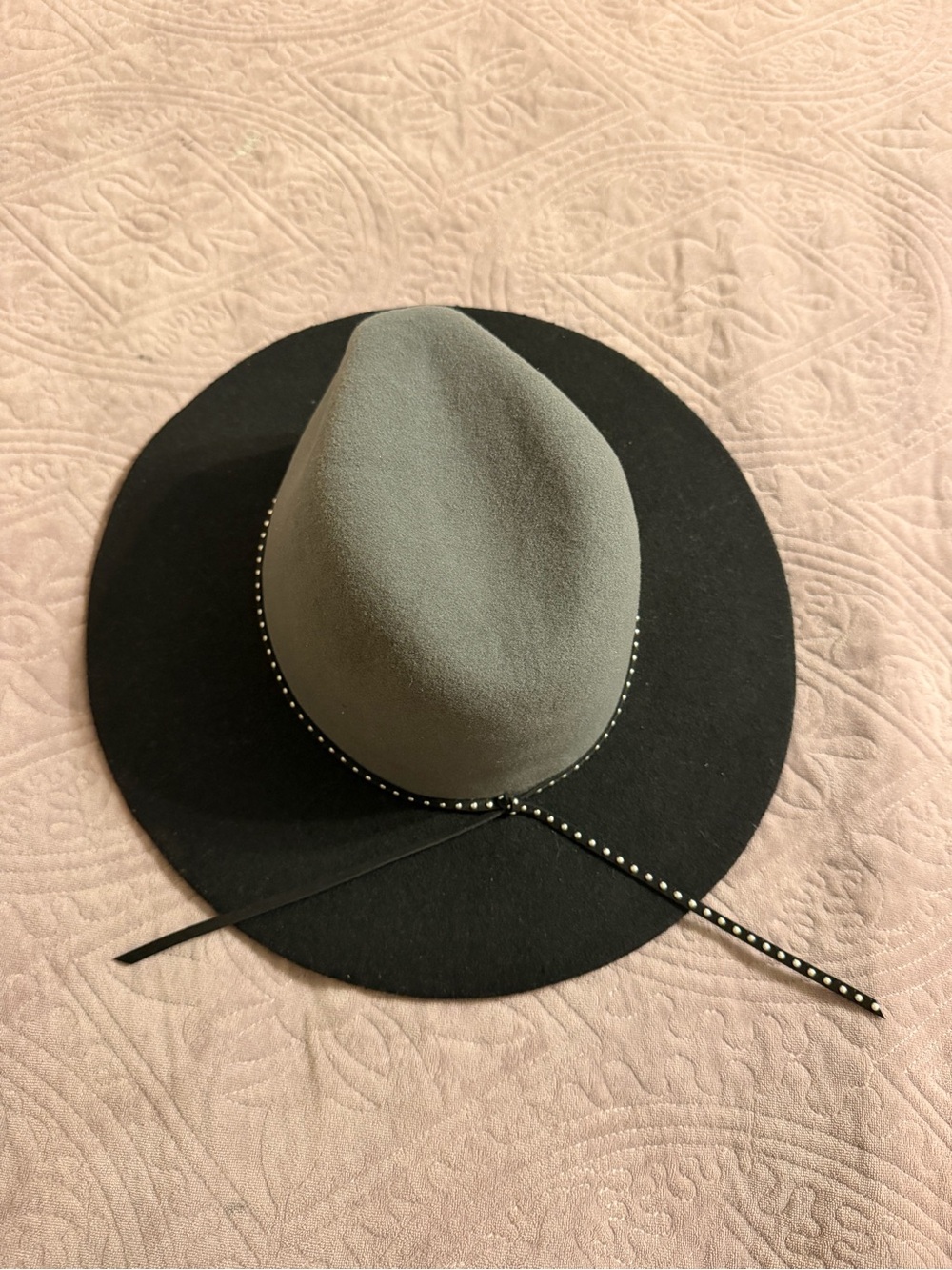 summer & rose Grey Crown Black Brim Felt Fedora with Studded Band